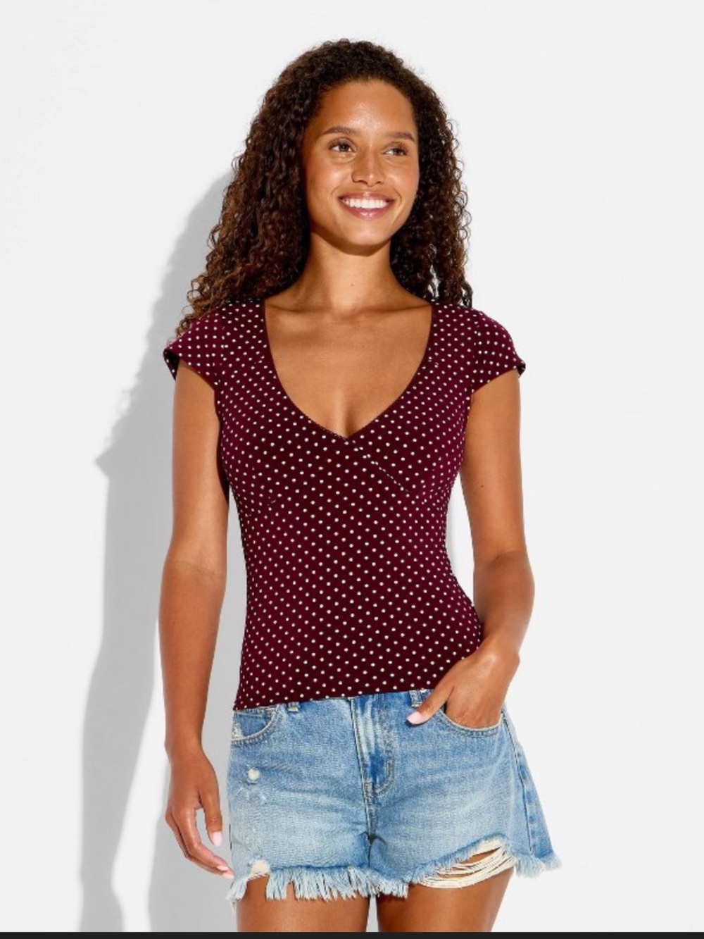Wild Fable Polka Dot Blouse in Purple & White Size Medium NWT